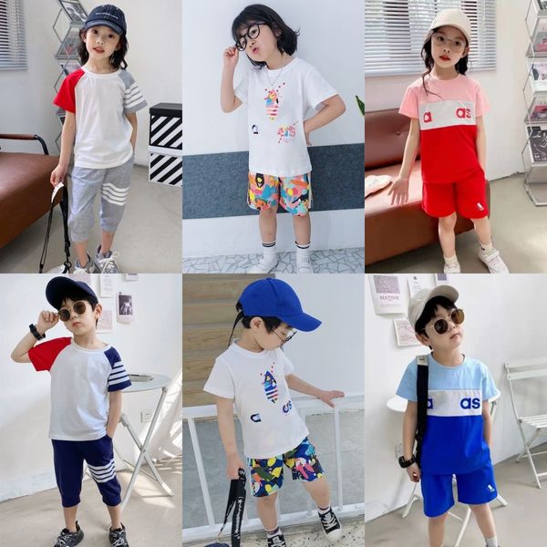 Conjunto de camisetas para niños, bebé, verano, palma, niños, niñas, estilista, ropa, pantalones cortos, niños, jóvenes, niños pequeños, conjunto de dos piezas de algodón puro N1E1 #