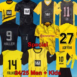 BVB Camiseta de fútbol Borussia Dortmund Kits BVB Home Jersey Away All Black Camisetas de fútbol REYNA HALLER REUS HUMMELS MOUKKOKO MALEN Hombres Uniforme para niños