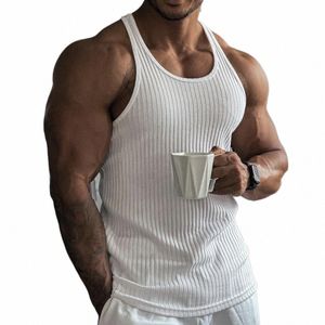 Gilet Fitn en tricot d'été pour hommes I line back slim rayures verticales fi sportswear respirant bodybuilding gilet sans manches 27Iu #