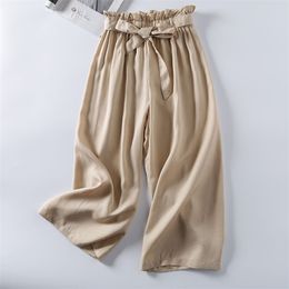 Zomer Korea Mode Vrouwen Hoge Taille Lacing Hang Down Geschikte Cupro Wide Pen Pants All-Patched Casual Losse S947 210512