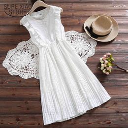 Zomer koreaanse chic sundress vrouwen wit rode polka dot mouwloze ruches jurk elegante zoete chiffon kawaii geplooid 9858 210510