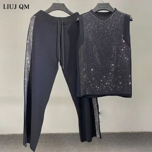 Summer coréen mode lourd industrie de forage ventre tricot topcasuel pantalon large pantalon deux pièces de survêtement