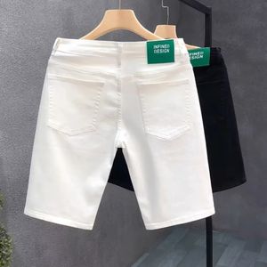 Zomer Koreaanse mode luxe ontwerper cowboy witte zwarte jeans voor mannen trendy slanke fit casual broek vriendje shorts 240506