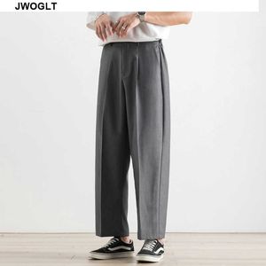 Zomer Koreaanse Mode Heren Broek Streetwear Hipster Black Gray Button Fly Rechte enkellange Harajuku Janpan Broek 210528