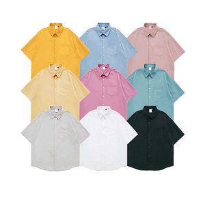 Zomer Koreaanse Mode Heren Shirts Button-Down Losse Oversize Katoen Korte Mouw Wit Zwart Overhemd Koppels Kleding 210528