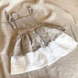 Été coréen Japon style bébé filles robes enfant en bas âge fille robe lin vêtements vintage marque de mode enfants 210521