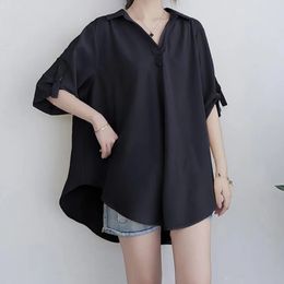 Été coréen grand tempérament ample Aline chemise hauts en mousseline de soie solide surdimensionné t-shirt mode vêtements décontractés pour les femmes 240301