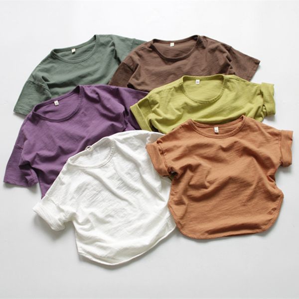 Été Style coréen unisexe enfants t-shirts en vrac couleur Pure hauts à manches courtes tout-petits enfants t-shirts décontractés 220620