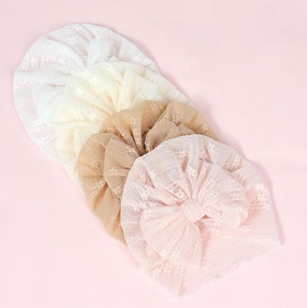 Dentelle d'été floral creux mignon bonnet pour nouveau-né bébé bowknot du chapeau turban