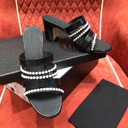 Sandales d'été à talons hauts pour femmes, sandales en cuir à une bretelle avec perles