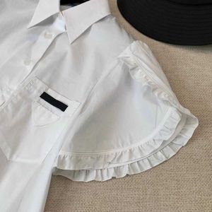 Camisa de manga corta con solapa de encaje para damas de verano, tela de nailon suave y cómoda, estilo universitario, escuela, moda informal diaria.