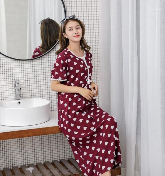 Été Dames Coton à manches courtes Soie longue Cool respirant respirant Soins de la peau Princesse Nightpown Sleepwear Home Wear1