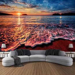 Paisaje de verano Playa Atardecer Mar Ola Tapiz Colgante de pared Impreso Tapiz grande Estética Dormitorio Interior Habitación Dormitorio Decoración 240304