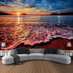 Paysage d'été plage coucher de soleil vague de mer tapisserie tenture murale imprimée grande tapisserie esthétique dortoir intérieur chambre décor 240304