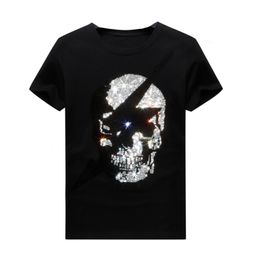 Verano de gran tamaño para hombre colorido caliente Rhinestone de manga corta diseñador camiseta cuello redondo Hip Hop camiseta casual tela modal