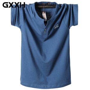 Été grande taille T-shirt à manches courtes pour hommes col en V homme surdimensionné Tee Homme couleur unie coton M-3XL 4XL 5XL 6XL 7XL 8XL LJ200827