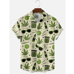 Zomer Nieuwste Heren Hawaiiaanse Shirt Designer Grappige Zonnebril Leaf Print Casual Losse Fit Shirts Shirts 100 Stks 210527