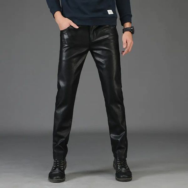 Pantalon d'été en cuir pour hommes, coupe droite, imperméable, noir, serré, pleine longueur, pour motard, 231225