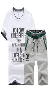 Zomerletters afdrukken heren tracksuits modetrend korte mouw o nek shorts 2pcs mannen sportpakken mannelijke casual fitness breatha3486637