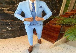 Zomerlichtblauwe bruidegom Tuxedos Groomsmen Custom Made Man Suits Mens Wedding Party WearjacketpantsVest2899686