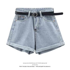 Zomer lichtblauw jeans shorts vrouwen retro hoge taille broek vrouw casual denim baggy streetwear bodems 210525