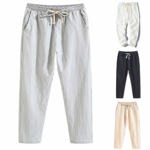 Pantalons de lin d'été Men Fin Loose Mens Joggers Cott Linn Pantalon Crated Pantalon Men Casual Chinese Style Linen Q5RF #