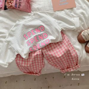 Summer Little Girls Children Clothing Set Two 2 Piece Set T-shirt Toppants Plaid Baby Clothe