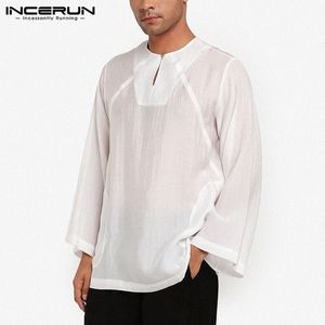 Chemise à manches longues d'été décontracté couleur unie chemise lâche respirant Camisa mode col rond Blusas élégant marque Blouse INCERUN 119S #