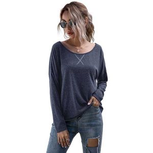 T-shirt à manches longues d'été pour les femmes Vêtements Colous O-Cou Plus Taille Fashions Casual Dimensionnés Tops Off Ops Tee shirt Femme 210608