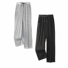 Pantalon d'été en soie glacée pour hommes, drapé, taille 100KG, pantalon Lg, gros pantalon de sport décontracté, jambes larges, droites, marque o3Q2 #