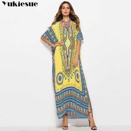 Verano suelto maxi impreso Vintage vestido para Mujer media manga Vestidos Mujer señoras elegante Bohemia gasa Mujer Vestidos 210608