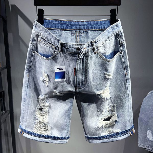 Shorts déchirés pour hommes en vrac d'été, jeans courts nostalgiques, bleu clair, adapté aux hommes de 50-142 kg
