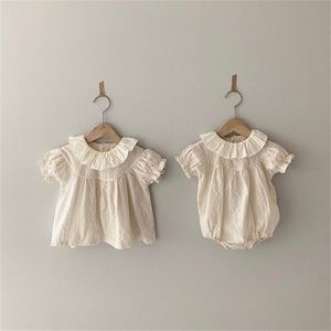 Zomer Mooie Prinses Lotus Collar Shirt Baby Mouw Bodysuits Born Clothes Peuter Girl Outfits 210702