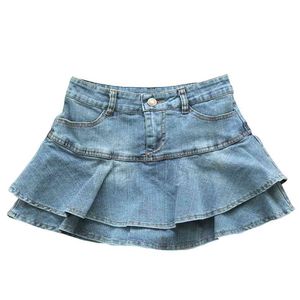 Zomer lage taille een lijn denim rok vrouwen sexy geplooid mini jeans rokken koreaanse stijl casual faldas mujer 210629