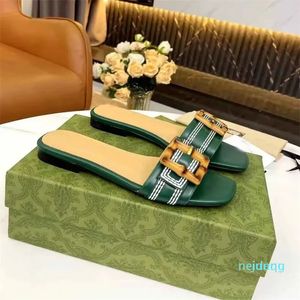 Sandalias de lujo con hebilla de bambú para verano, zapatos planos deslizantes para mujer, chanclas para mujer, zapatillas bonitas perfectas para mujer, EU35-43