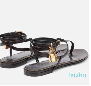 Zomer luxemerk Women Sandals schoenen Lady Hangslot Thong Crystal Strappy Flip Flops Tomsford Lady Crisscross Casual Walking