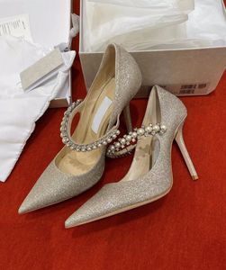 Été luxe mariée Baily sandales chaussures platine glace poussiéreux paillettes pompes avec cristal et perle sangle robe de soirée de mariage talons hauts EU35-43