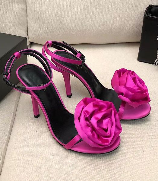 Été De Luxe Cassandra Sandales Chaussures Fleur Satin Femmes En Cuir Lady Opyum Gladiateur Sandalias Fête De Mariage Talon Aiguille Noir Rose Vert