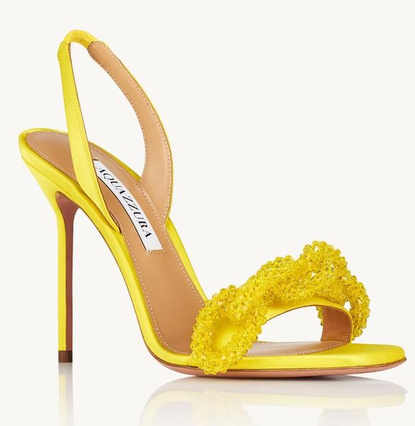 Verano Lujo Cadena de amor Sandalias Zapatos Punta abierta Slingback Mujer Crystal Stain Party Vestido de novia Glitter Luxury Lady High Heels EU35-43