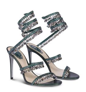 Été luxe lustre sandales chaussures femmes talons aiguilles serpent cheville sangles pompes élégante robe de soirée Sandalias EU35-43