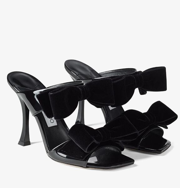Été luxe Flaca sandales chaussures femmes talons aiguilles velours arcs Mules bout carré pantoufles robe de soirée dame Sexy Sandalias EU35-43