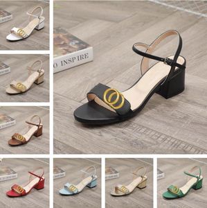 Zomer luxe g-materiaal sandalen schoenen feest mode dames werk ontwerper sexy hakken 5 cm dame metalen riem gesp