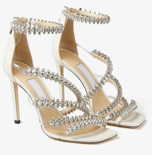 Été luxe Josefine sandales chaussures cristal embellissement à lanières talons hauts blanc noir robe de soirée fête dame gladiateur confort marche EU35-43