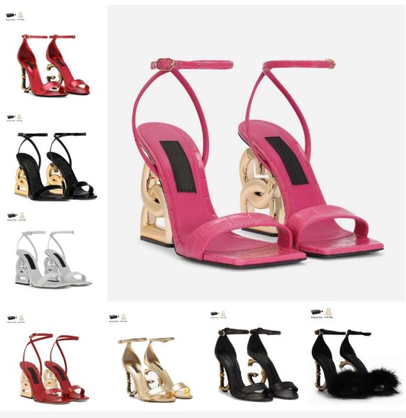 Été luxe Keira femmes sandale chaussures doré baroque talons en forme de carbone plaqué or gladiateur Sandalias robe de mariée EU35-43