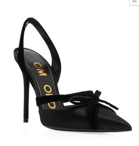 Été luxe cadenas sandales chaussures femmes TomxFord nœud Satin talon aiguille fête mariage dame Sexy Slingback pompes EU35-43