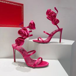 Été luxe Renes-C sandales chaussures femmes tache fleur Rose vert rose noir dame pompes robe de soirée mariage élégant gladiateur Sandalias EU35-43