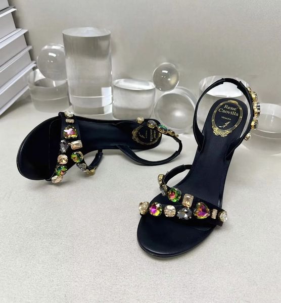Été luxe Roxanne femmes Cleo sandales chaussures strass ambre Renecaovilla à bretelles cristal robe de soirée dame gladiateur Sandalias EU35-43