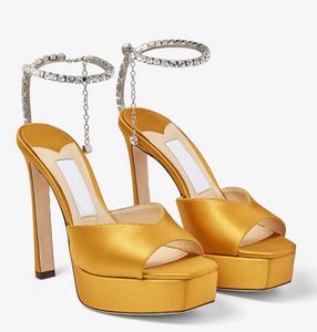 Été luxe Saeda plate-forme sandales chaussures femmes cristal chaîne sangles bout ouvert talons hauts fête mariage chaussures paillettes semelle dame confort marche