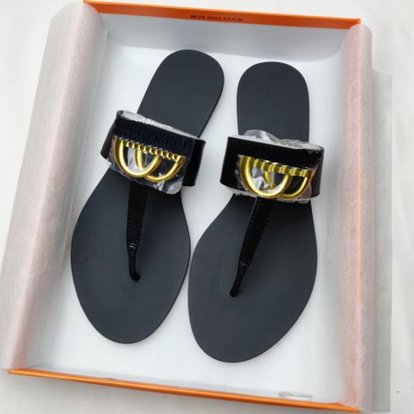 Été luxe sandales femmes tongs pantoufle mode en cuir véritable diapositives chaîne en métal dames décontracté taille 35-43