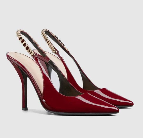 Été luxe Signoria femmes sandales chaussures Slingback en cuir verni vin-rouge noir talons hauts bout pointu dame pompes EU35-41